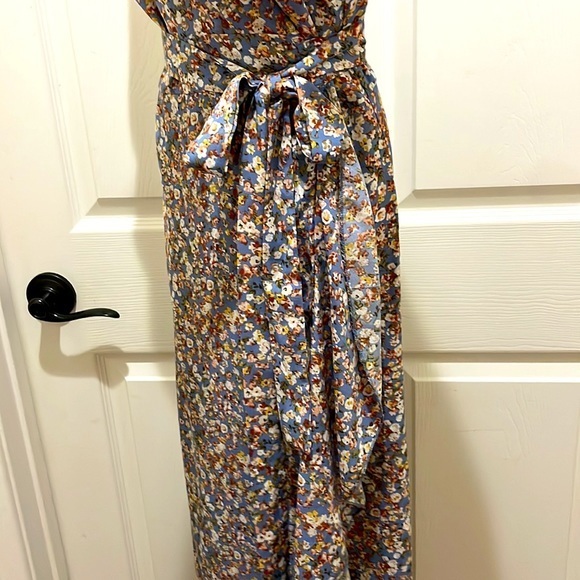 Simplee Blue Floral Wrap Ruffle Hem Maxi Dress - Picture 7 of 10